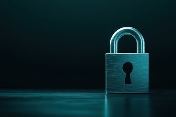 Close-up image of a padlock symbolizing security and protection, isolated against a dark, dramatic background for concepts of safety and privacy.