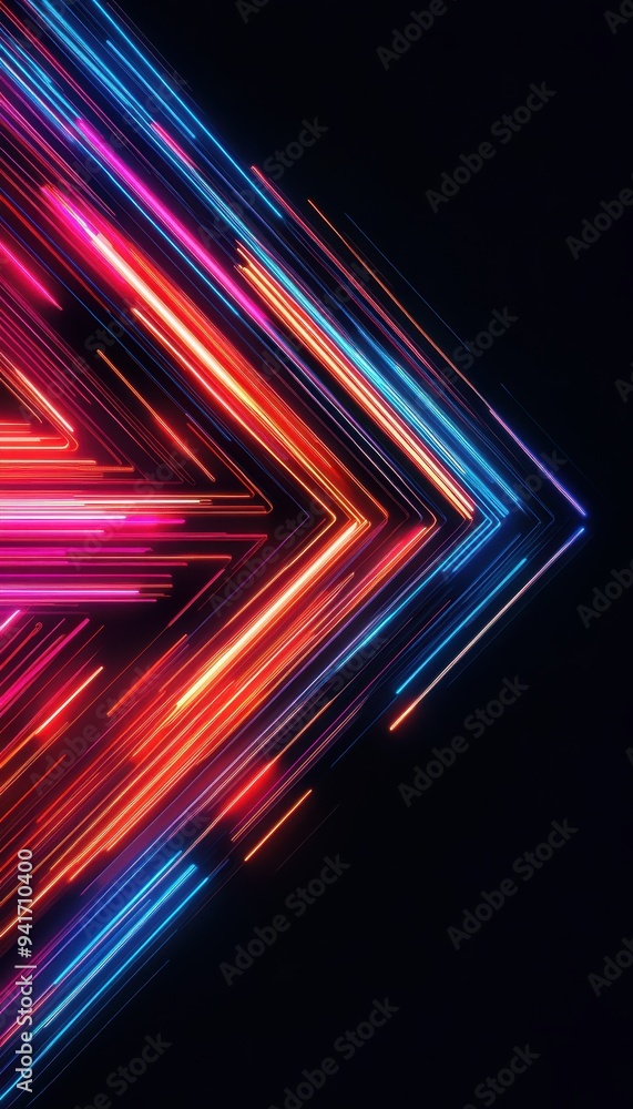 Leinwandbilder colorful neon light streaks creating a dynamic arrow shape on a dark background, representing speed 