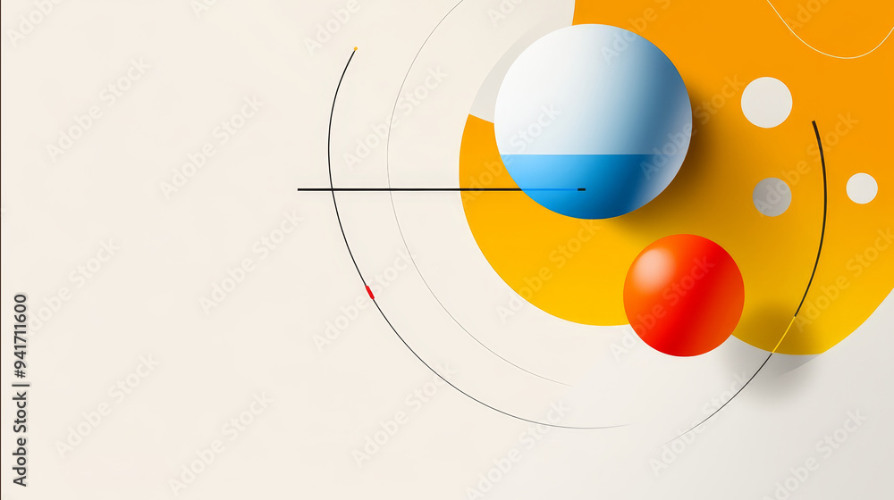 Poster an abstract design featuring a minimalist and vibrant color palette with three dimensional spheres, 