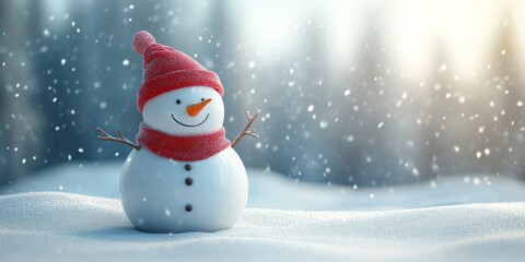 Fototapeta premium Enchanting Winter Wonderland: Romantic Snowy Landscape with 3D Snowman for Holiday Marketing. Dreamy Festive Scene Perfect for Christmas, New Year, and Spring Festival Promotions. Minimalist Design wi
