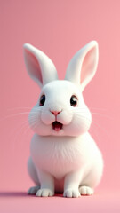 Obraz premium Cute White Rabbit Surprised Expression Pink Background