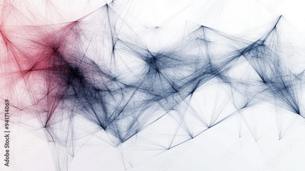 Poster complex network of abstract lines, with varying thickness and direction, representing a multifaceted