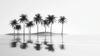 Obraz premium Curved, flowing lines creating a minimalist design of coconut trees standing in water, symbolizing tranquility, on a white backdrop.