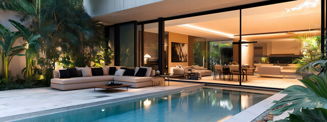 Fototapeta premium Indoor-Outdoor Living with Pool View