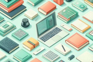 Illustration of educational learning tools set on table created with Generative AI