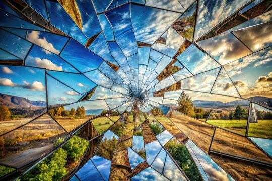 Fractured Reality: Broken forms, fragmented patterns, distorted perspectives, a feeling of disorientation