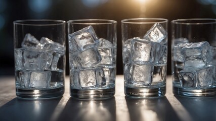 Multiple ice cubes within a glass of water.