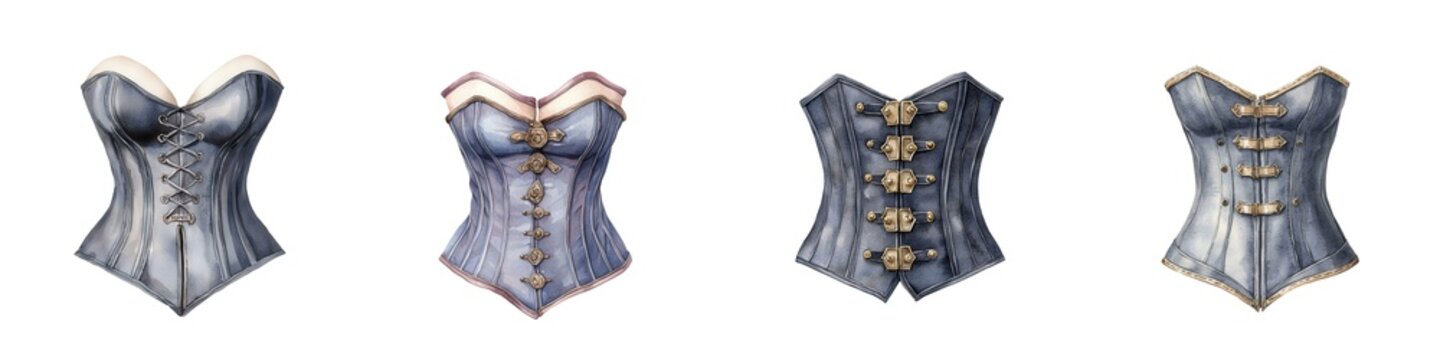 A gothic underbust corset, watercolor art, structured elegance, isolated on white background