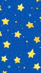 Yellow Stars on Blue Background, Abstract Image, Texture, Pattern, Wallpaper, Cover and Screen of Smartphone, Cell Phone, Computer, Laptop, 9:16 and 16:9 Format