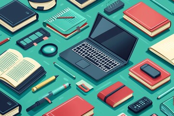 Illustration of educational learning tools set on table created with Generative AI