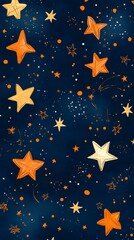 Yellow Stars on Blue Background, Abstract Image, Texture, Pattern, Wallpaper, Cover and Screen of Smartphone, Cell Phone, Computer, Laptop, 9:16 and 16:9 Format