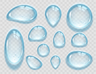 Water drops collection. Template isolated on a transparent background. Vector mockup