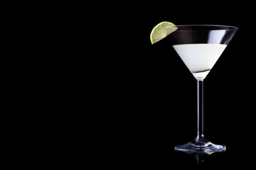 Margarita in a Martini glass with a lime slice