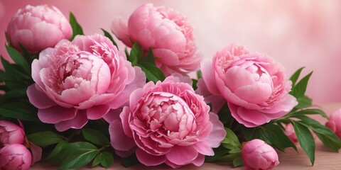 Fototapeta premium Bouquet of pink peonies on gorgeous floral background.