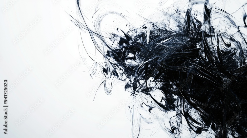 Poster dense, overlapping abstract lines in a chaotic yet balanced design, illustrating a complex idea agai