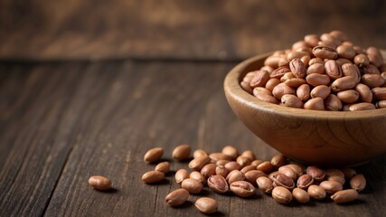 Fototapeta premium Pinto Beans on Wood Background with Ample Copy Space.