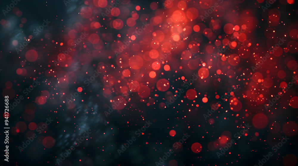 Poster dark background with red bokeh and sparkling lights.