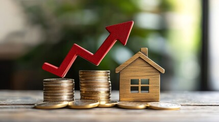 Growing real estate market concept with coins and arrow