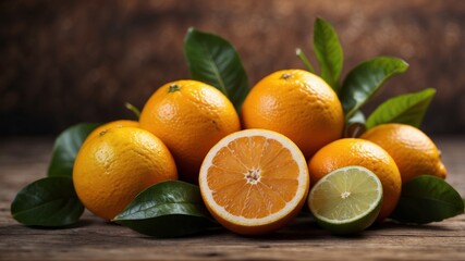 Fresh Citrus Fruits on Rustic Wooden Surface.