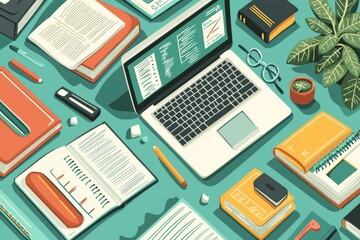 Illustration of educational learning tools set on table created with Generative AI