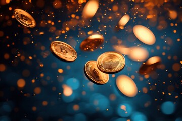 Golden coins falling from the sky.