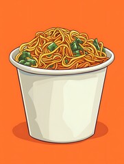 Instant noodles in a plain paper cup, set against a kitchen background.