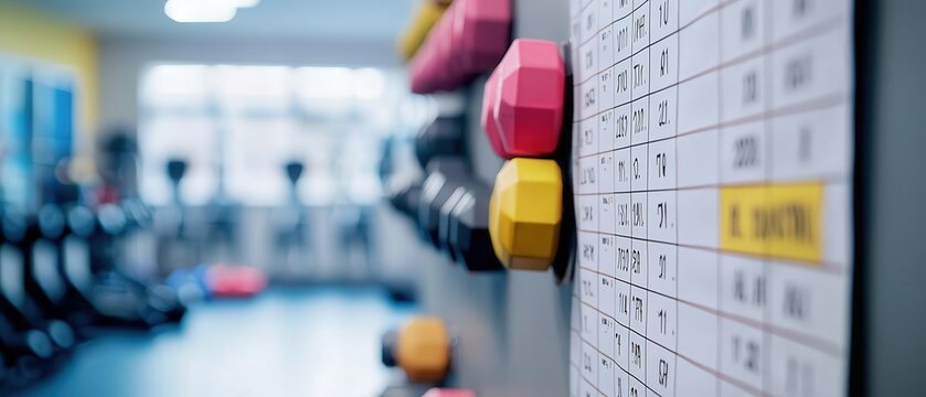 An organized weekly fitness schedule pinned to a wall, with resistance exercises highlighted, emphasizing a consistent routine for maintaining a strong and functional system