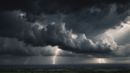 Fototapeta premium Dark gray sky with clouds and thunderstorm.