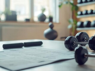 A personalized fitness plan laid out in a clean workspace, showcasing a routine centered around resistance exercises and a well balanced approach to system optimization