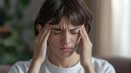 A concerned individual massaging their temples due to frequent headaches, reflecting ongoing issues with stress and tension that impact their wellbeing
