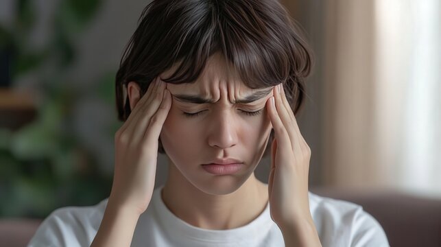 A concerned individual massaging their temples due to frequent headaches, reflecting ongoing issues with stress and tension that impact their wellbeing