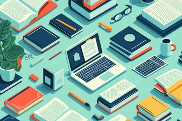 Illustration of educational learning tools set on table created with Generative AI