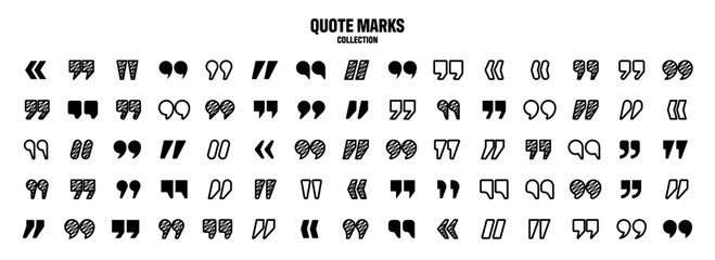 Hatched text quotation marks. Hand drawn quotes icon. Typographic speech mark symbol. Vector illustration. Message or comment. Vector illustration