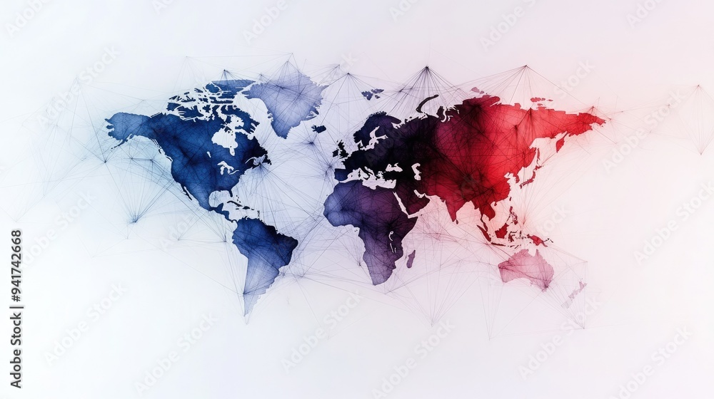 Poster geometric lines creating a world map in a modern abstract style, embodying global connections and st