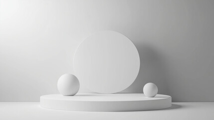 Minimalist white abstract background scene for product presentation, showing an empty podium, pedestal or platform. Illustration, vector, mockup, 3D