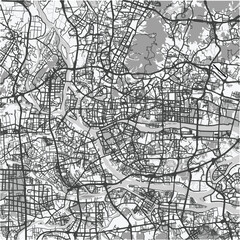 Naklejka premium Map of Guangzhou in China in grayscale. Contains layered vector with roads water, parks, etc.