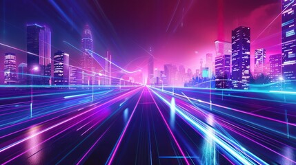 Obraz premium Neon Cityscape Highway at Night