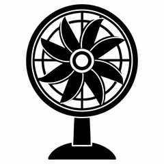 Black Silhouette of an Electric Fan on a White Background