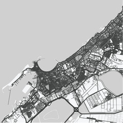 Map of Alexandria in Egypt in grayscale. Contains layered vector with roads water, parks, etc.