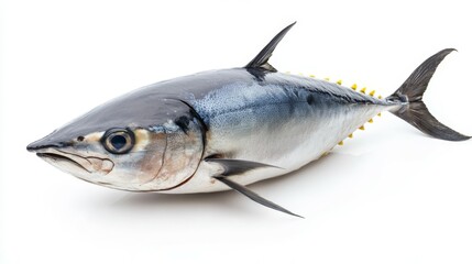 Fototapeta premium Freshly caught tuna fish displayed on a white background ready for preparation