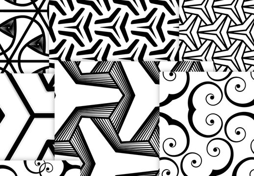 Seamless Pattern Collection with Simple Black and White Geometric Shapes