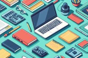 Illustration of educational learning tools set on table created with Generative AI