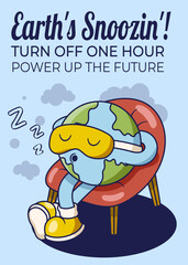 Earth Hour Poster with Earth Retro Mascot Illustration Color Version