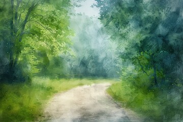 Fototapeta premium A dirt road surrounded by trees and foliage