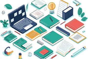 Fototapeta premium Illustration of educational learning tools set on table created with Generative AI