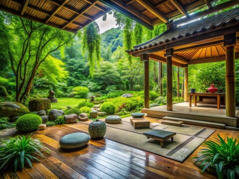 Grounding Serenity Sanctuary: Earthy, Balanced, Meditative, Verdant Greens, Nurturing