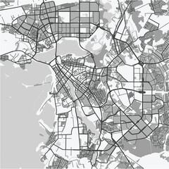 Obraz premium Map of Kazan in Russia in grayscale. Contains layered vector with roads water, parks, etc.