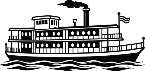 riverboat silhouette vector on white background