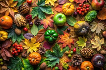 Obraz premium Harvest Hues - Earthy browns, deep greens, fallen leaves, abundant nature, serene and grounding