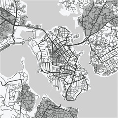 Map of Mombasa in Kenya in grayscale. Contains layered vector with roads water, parks, etc.